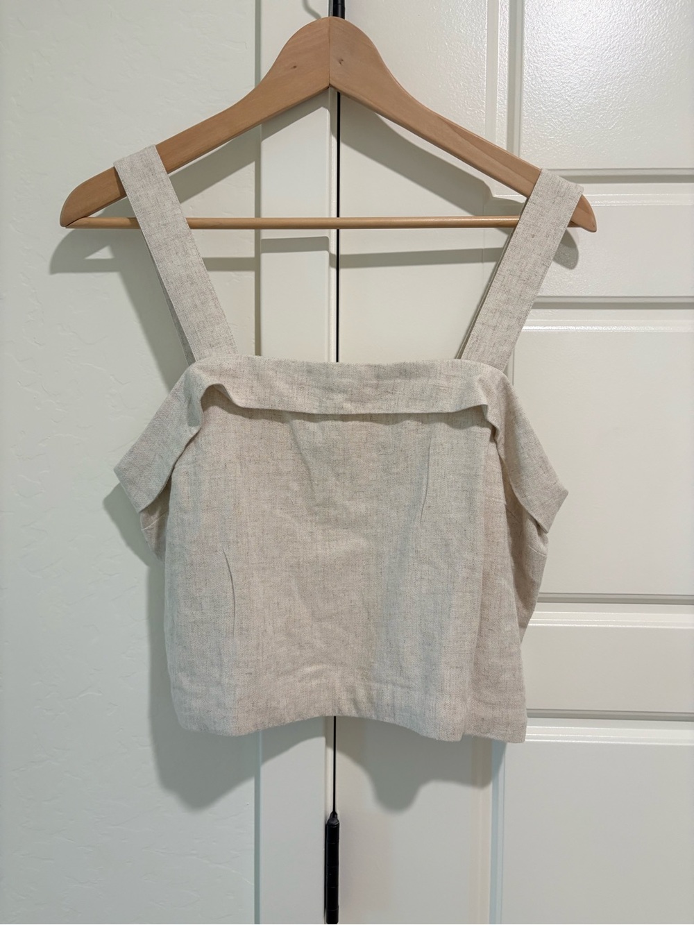 American Eagle Outfitters Cream Linen-Blend Square Neck Top NWT Sz L